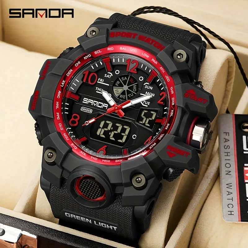 SANDA Men's Watch, Multi Display LED Digital Calendar Stop Watch Drop Resistant Watch FS