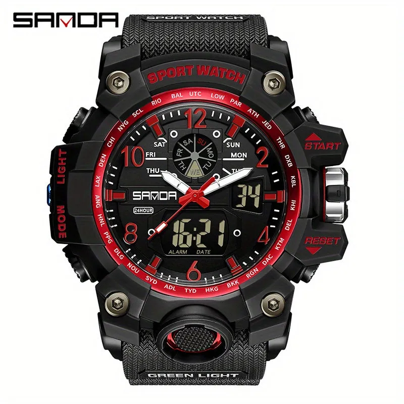 SANDA Men's Watch, Multi Display LED Digital Calendar Stop Watch Drop Resistant Watch FS