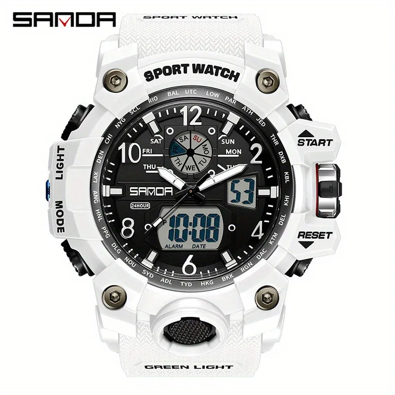 SANDA Men's Watch, Multi Display LED Digital Calendar Stop Watch Drop Resistant Watch FS