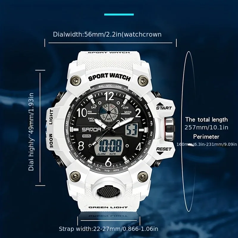 SANDA Men's Watch, Multi Display LED Digital Calendar Stop Watch Drop Resistant Watch FS