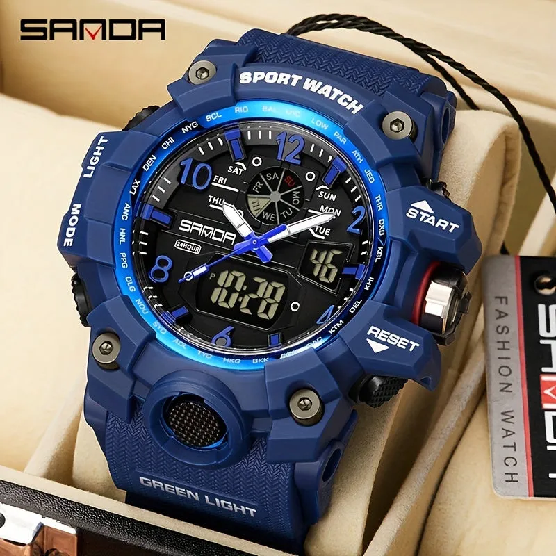 SANDA Men's Watch, Multi Display LED Digital Calendar Stop Watch Drop Resistant Watch FS