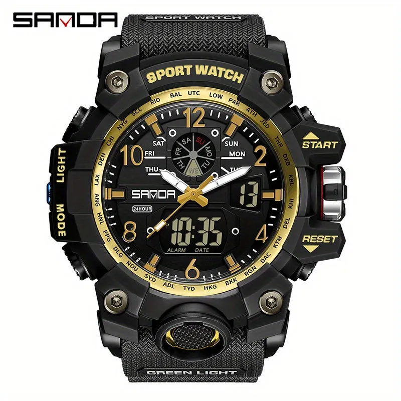 SANDA Men's Watch, Multi Display LED Digital Calendar Stop Watch Drop Resistant Watch FS