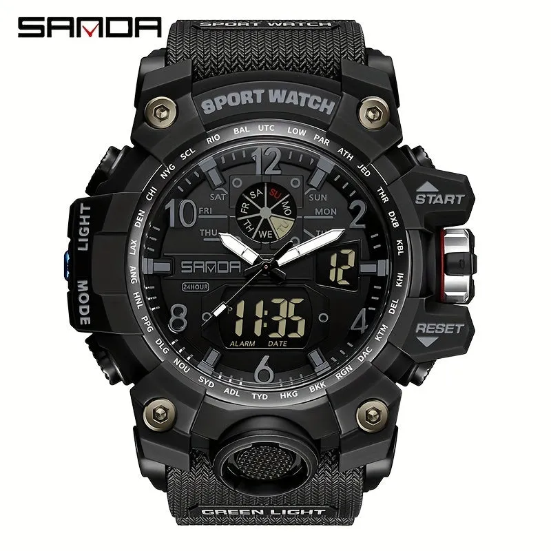 SANDA Men's Watch, Multi Display LED Digital Calendar Stop Watch Drop Resistant Watch FS