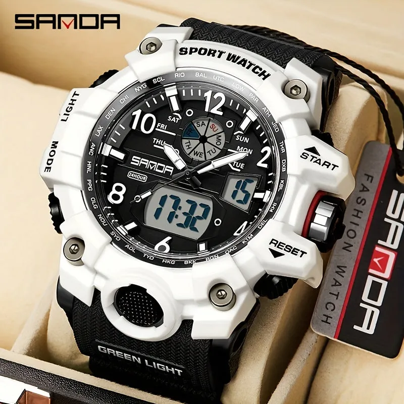 SANDA Men's Watch, Multi Display LED Digital Calendar Stop Watch Drop Resistant Watch FS