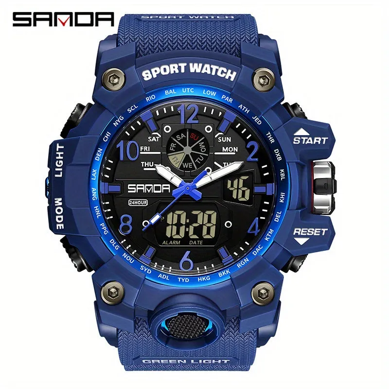 SANDA Men's Watch, Multi Display LED Digital Calendar Stop Watch Drop Resistant Watch FS