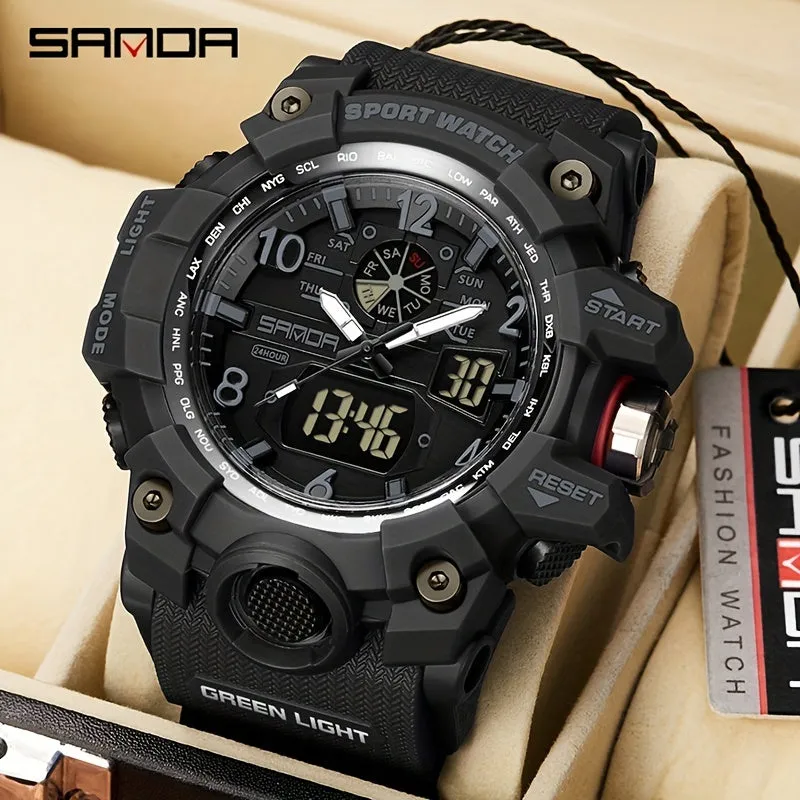SANDA Men's Watch, Multi Display LED Digital Calendar Stop Watch Drop Resistant Watch FS