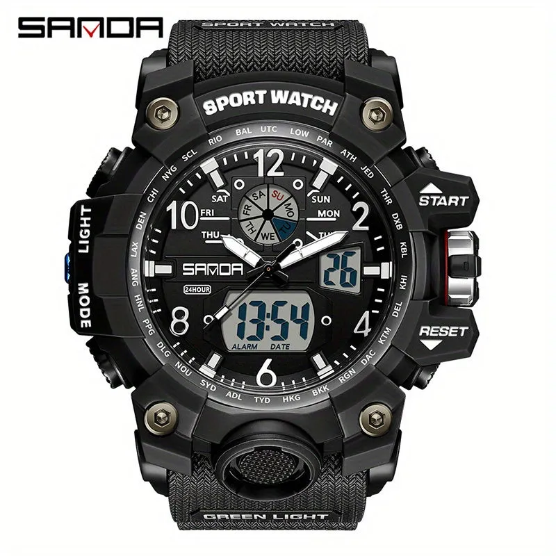 SANDA Men's Watch, Multi Display LED Digital Calendar Stop Watch Drop Resistant Watch FS