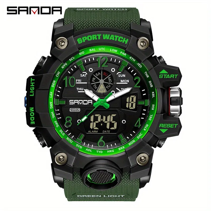 SANDA Men's Watch, Multi Display LED Digital Calendar Stop Watch Drop Resistant Watch FS