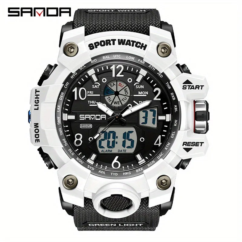 SANDA Men's Watch, Multi Display LED Digital Calendar Stop Watch Drop Resistant Watch FS