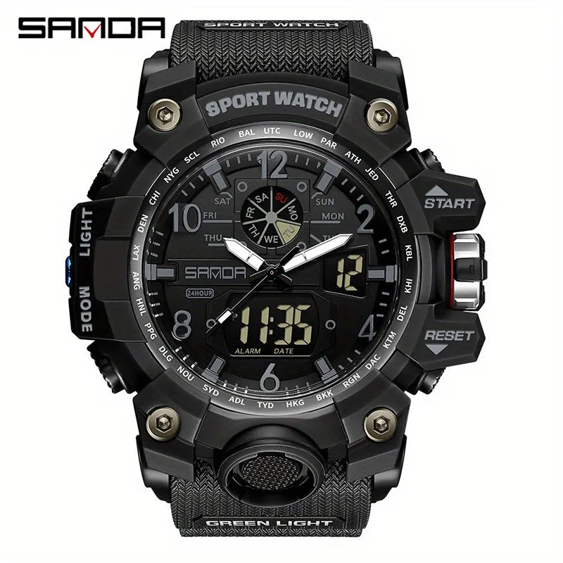 SANDA Men's Watch, Multi Display LED Digital Calendar Stop Watch Drop Resistant Watch FS
