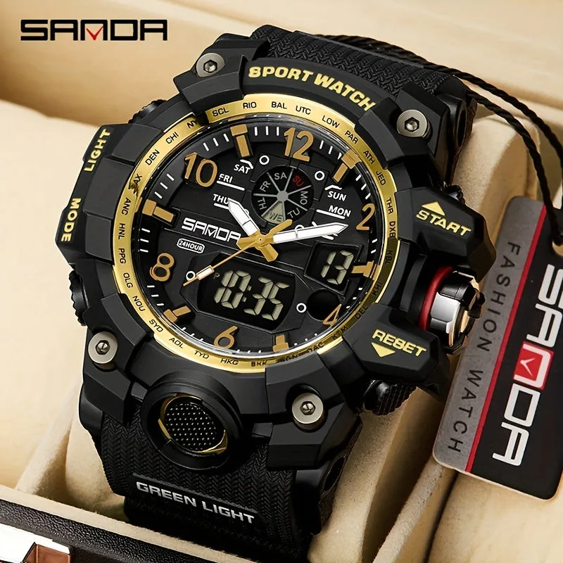 SANDA Men's Watch, Multi Display LED Digital Calendar Stop Watch Drop Resistant Watch FS