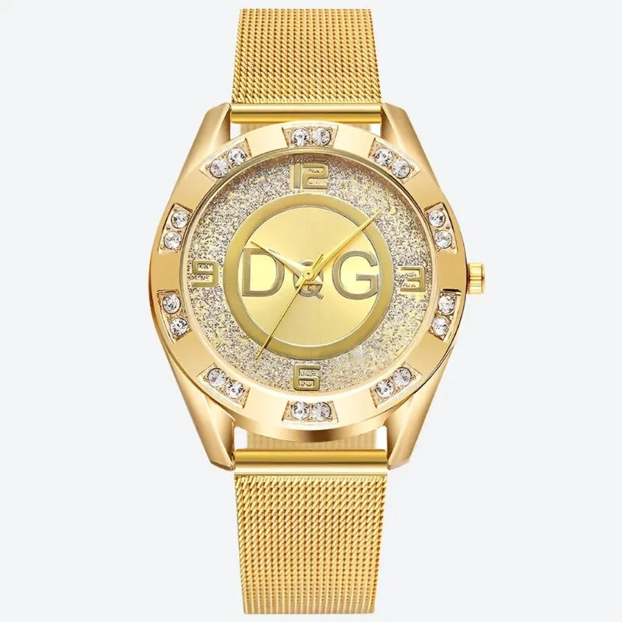 Silver Mesh Rhinestone Quartz Watches