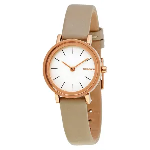 Skagen Hald Beige Leather Strap White Dial Quartz Watch for Ladies - SKW2494