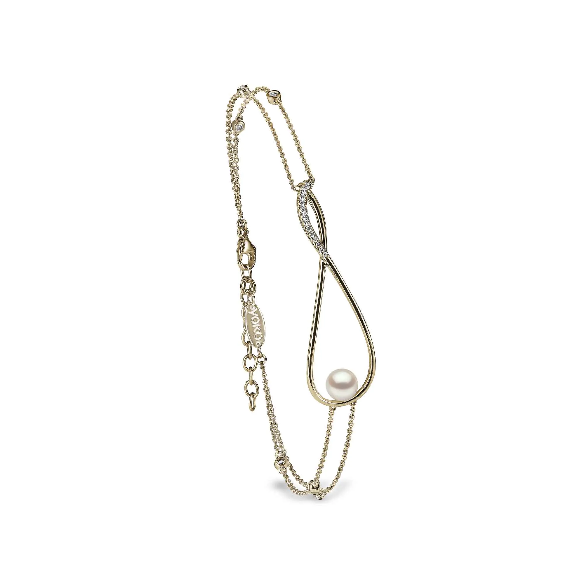 Sleek Akoya Pearl and Diamond Bracelet in 18ct Yellow Gold