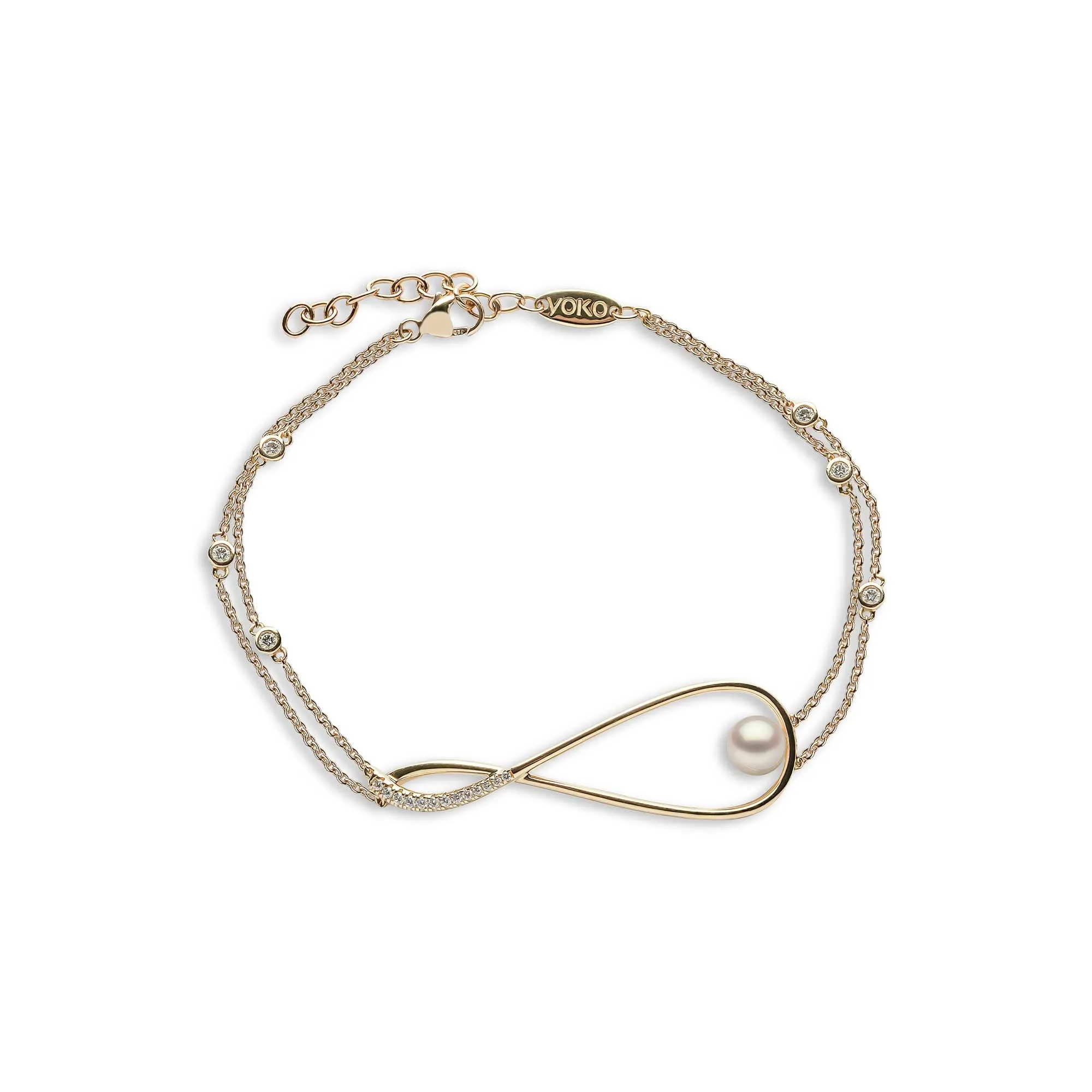 Sleek Akoya Pearl and Diamond Bracelet in 18ct Yellow Gold