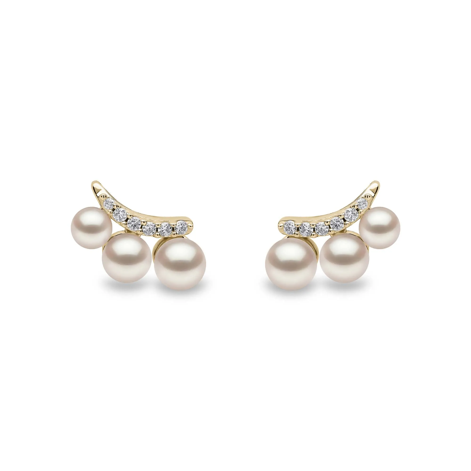 Sleek Akoya Pearl and Diamond Earrings in 18ct Gold