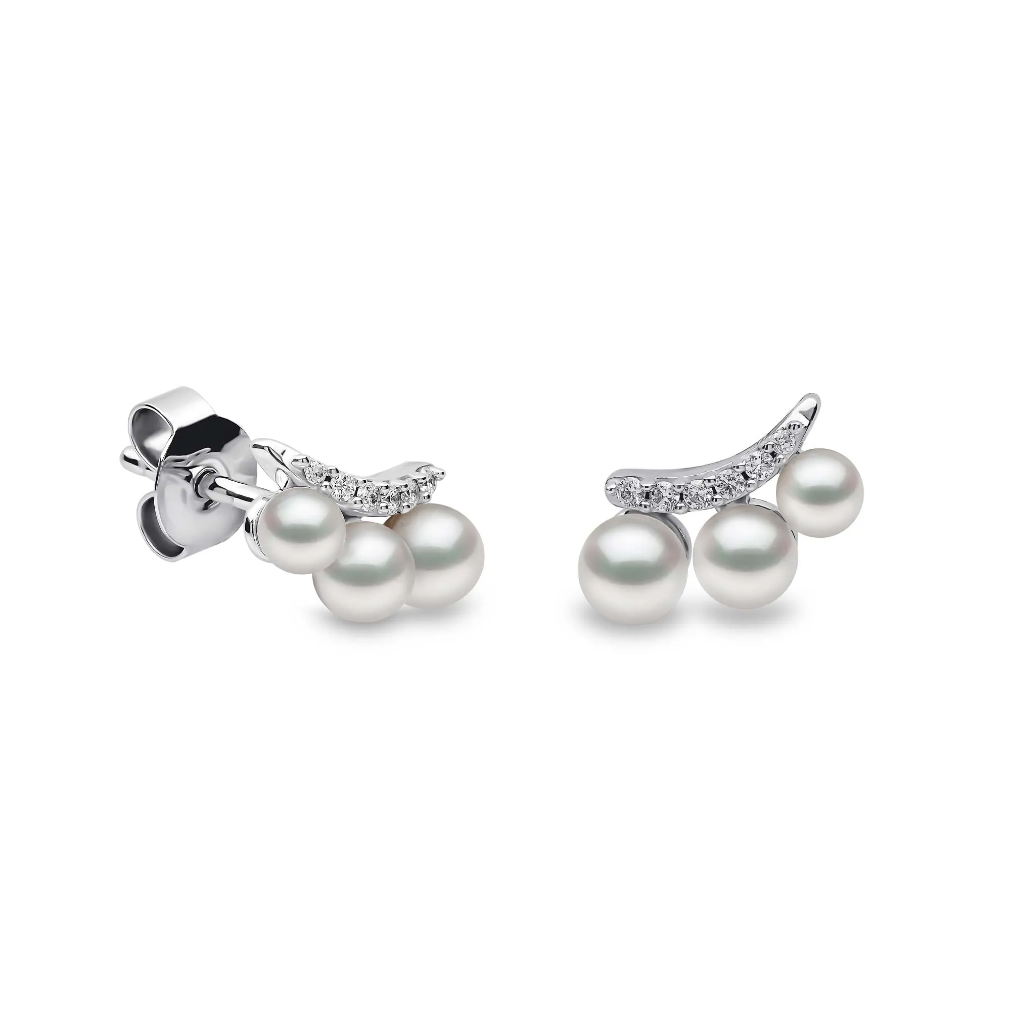 Sleek Akoya Pearl and Diamond Earrings in 18ct Gold