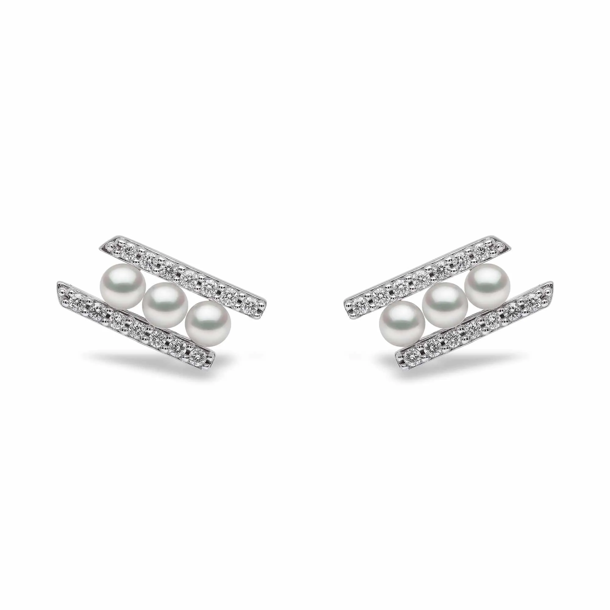 Sleek Akoya Pearl and Diamond Earrings in 18ct Gold