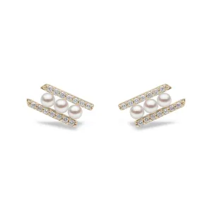 Sleek Akoya Pearl and Diamond Earrings in 18ct Gold
