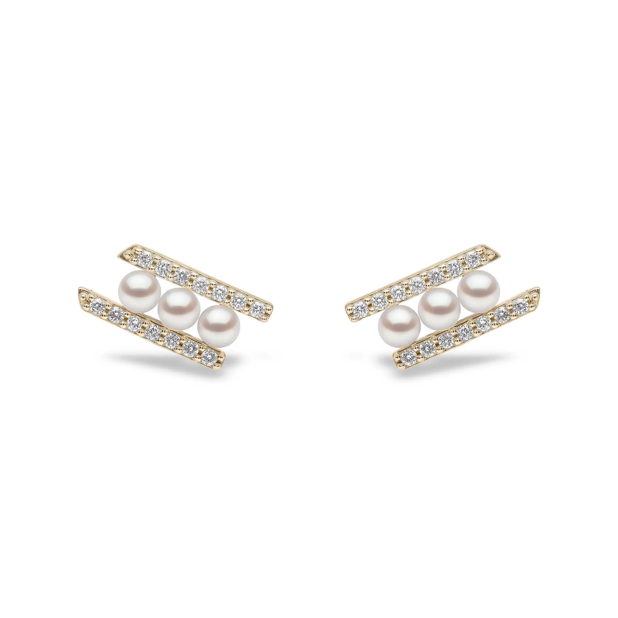 Sleek Akoya Pearl and Diamond Earrings in 18ct Gold