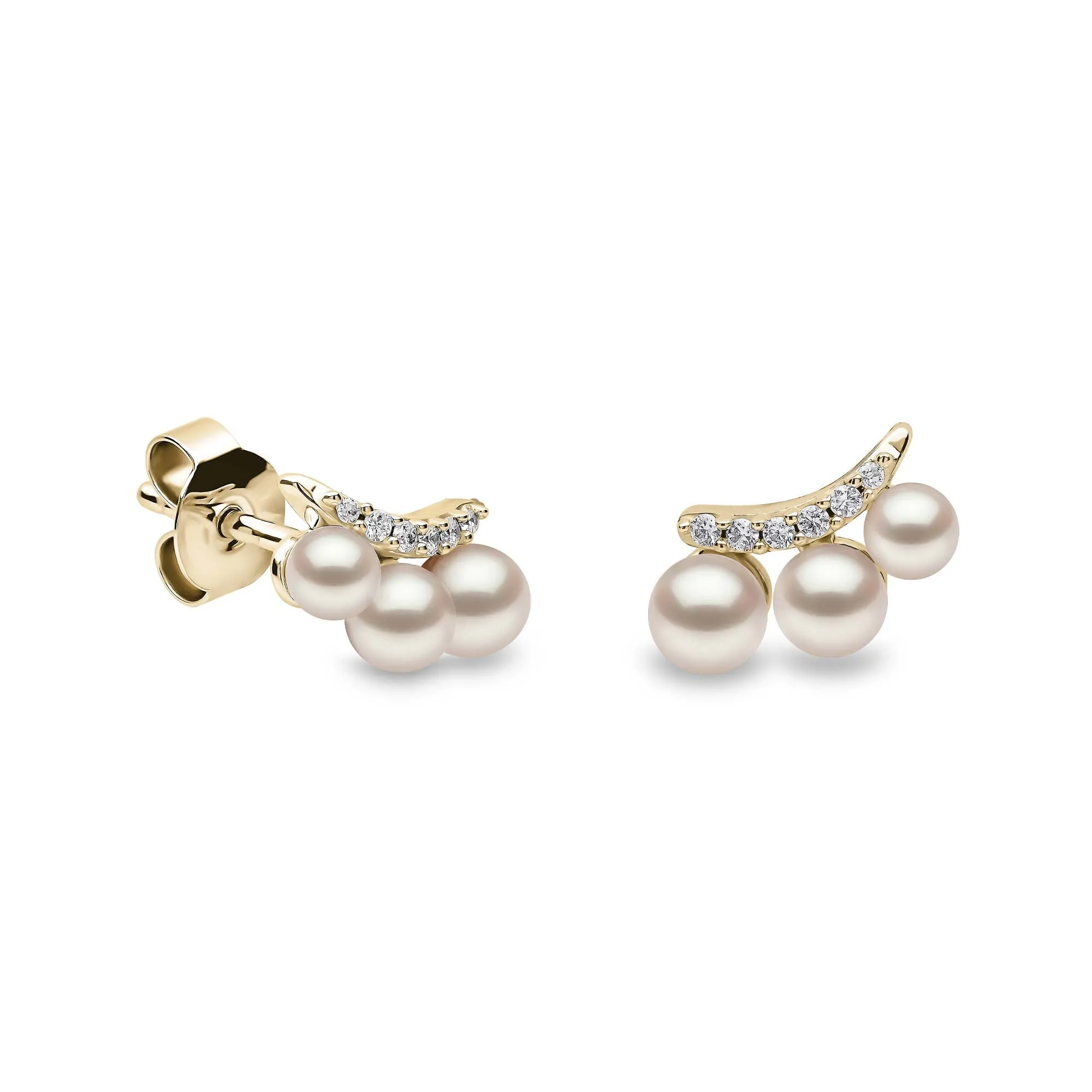 Sleek Akoya Pearl and Diamond Earrings in 18ct Gold