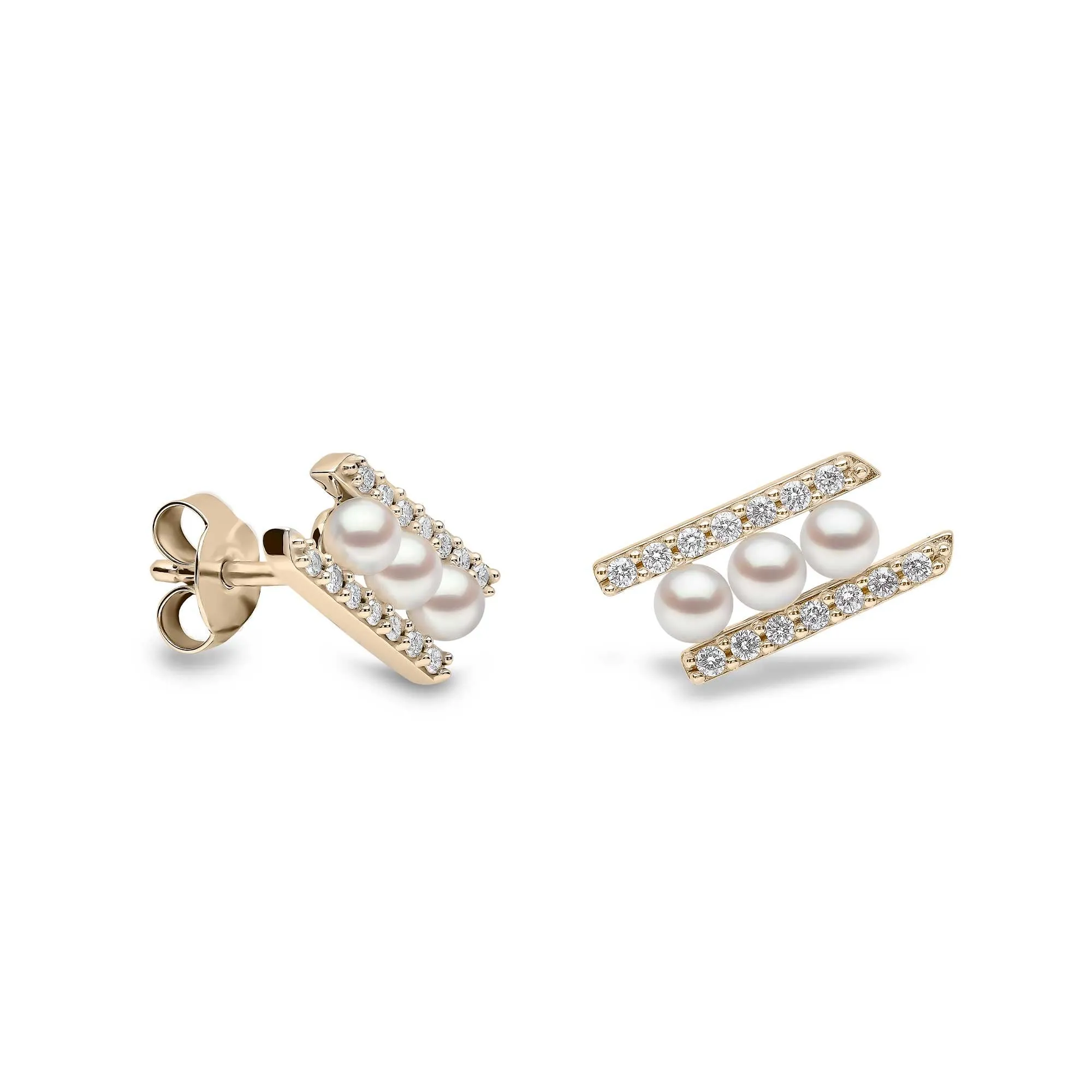 Sleek Akoya Pearl and Diamond Earrings in 18ct Gold