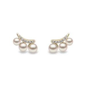 Sleek Akoya Pearl and Diamond Earrings in 18ct Gold