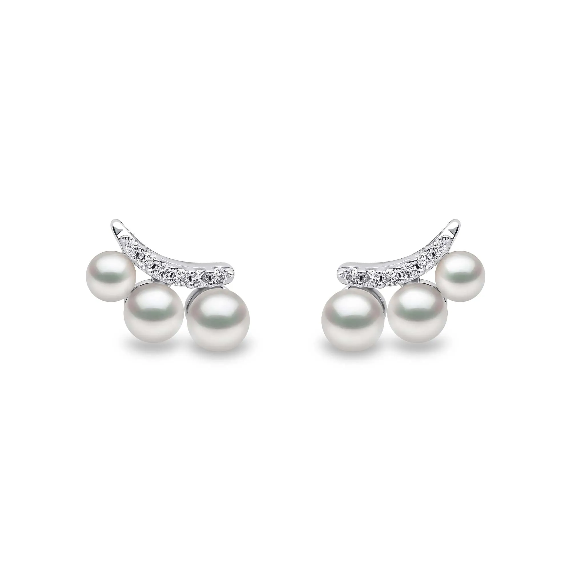 Sleek Akoya Pearl and Diamond Earrings in 18ct Gold