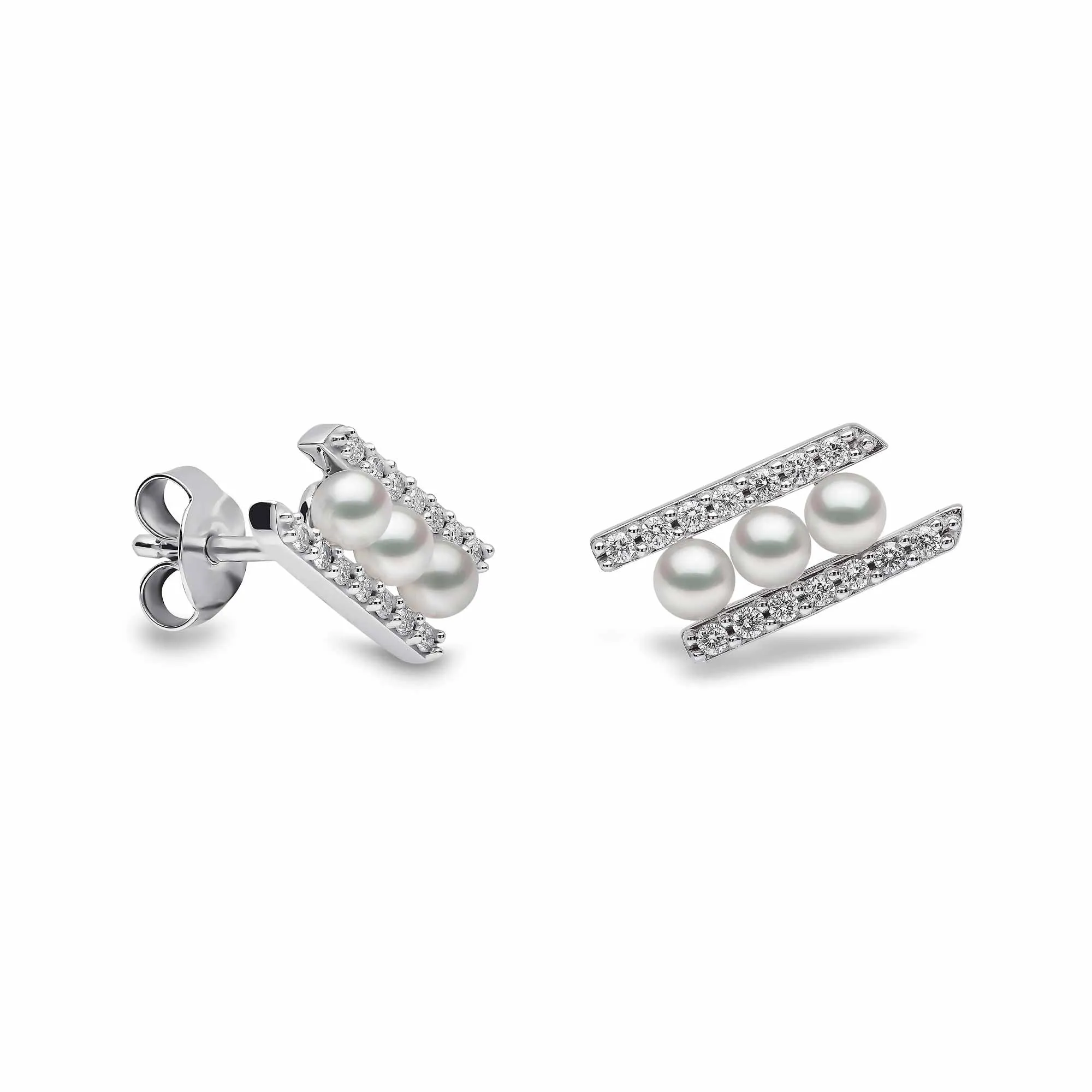 Sleek Akoya Pearl and Diamond Earrings in 18ct Gold