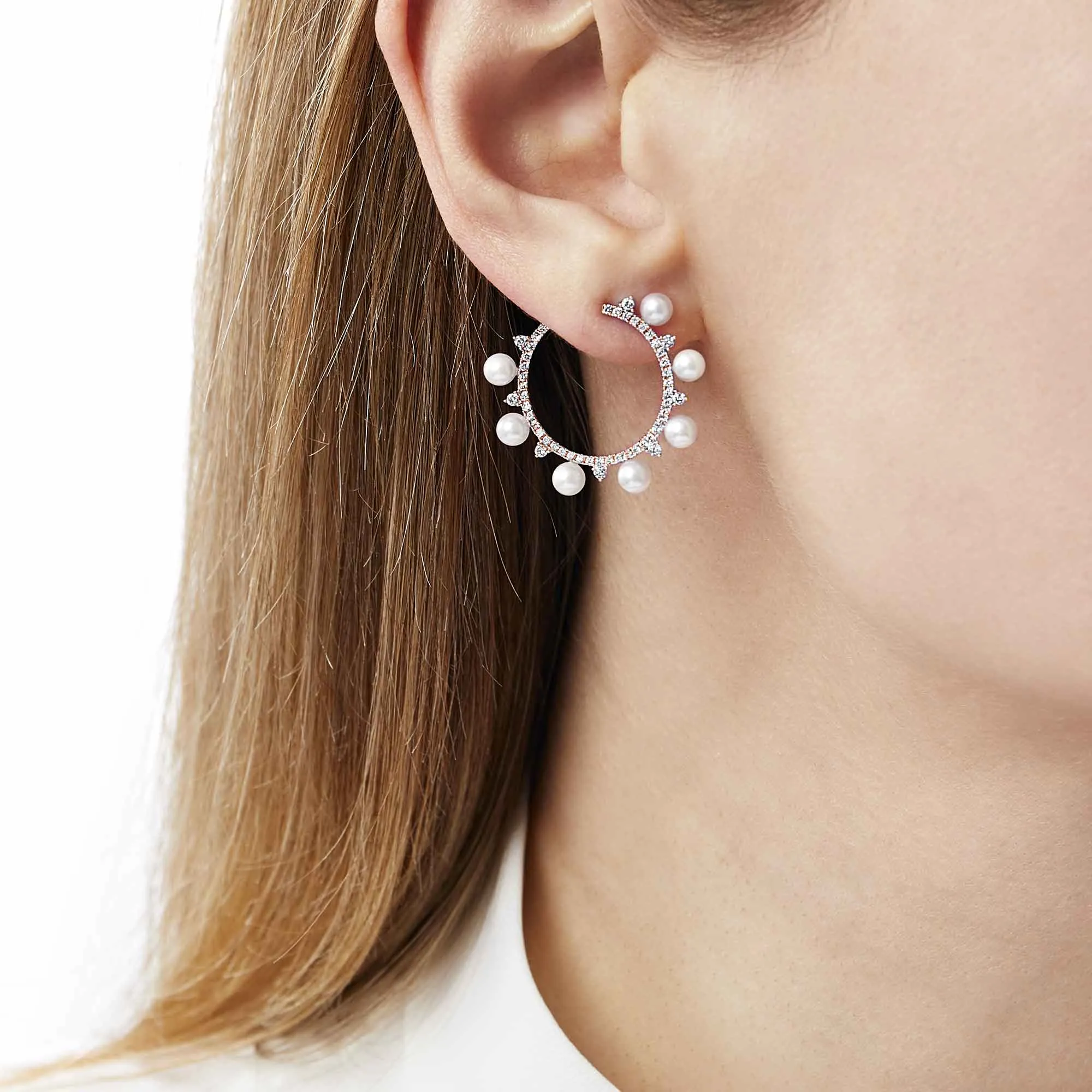 Sleek Akoya Pearl and Diamond Earrings in 18ct Rose Gold