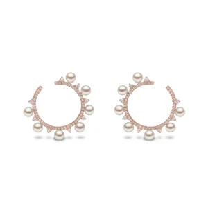 Sleek Akoya Pearl and Diamond Earrings in 18ct Rose Gold