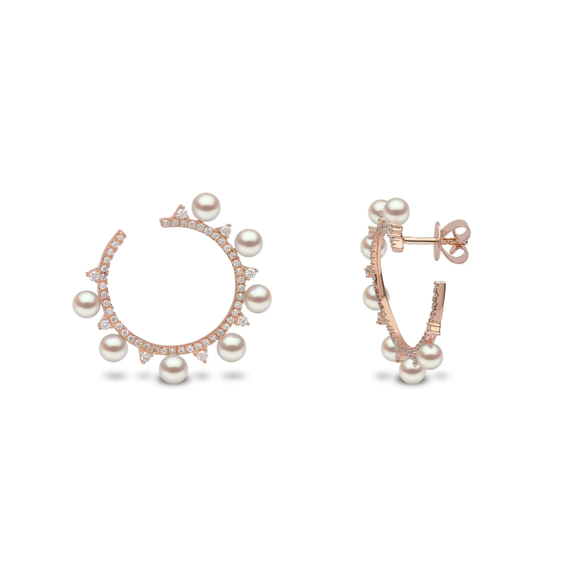 Sleek Akoya Pearl and Diamond Earrings in 18ct Rose Gold