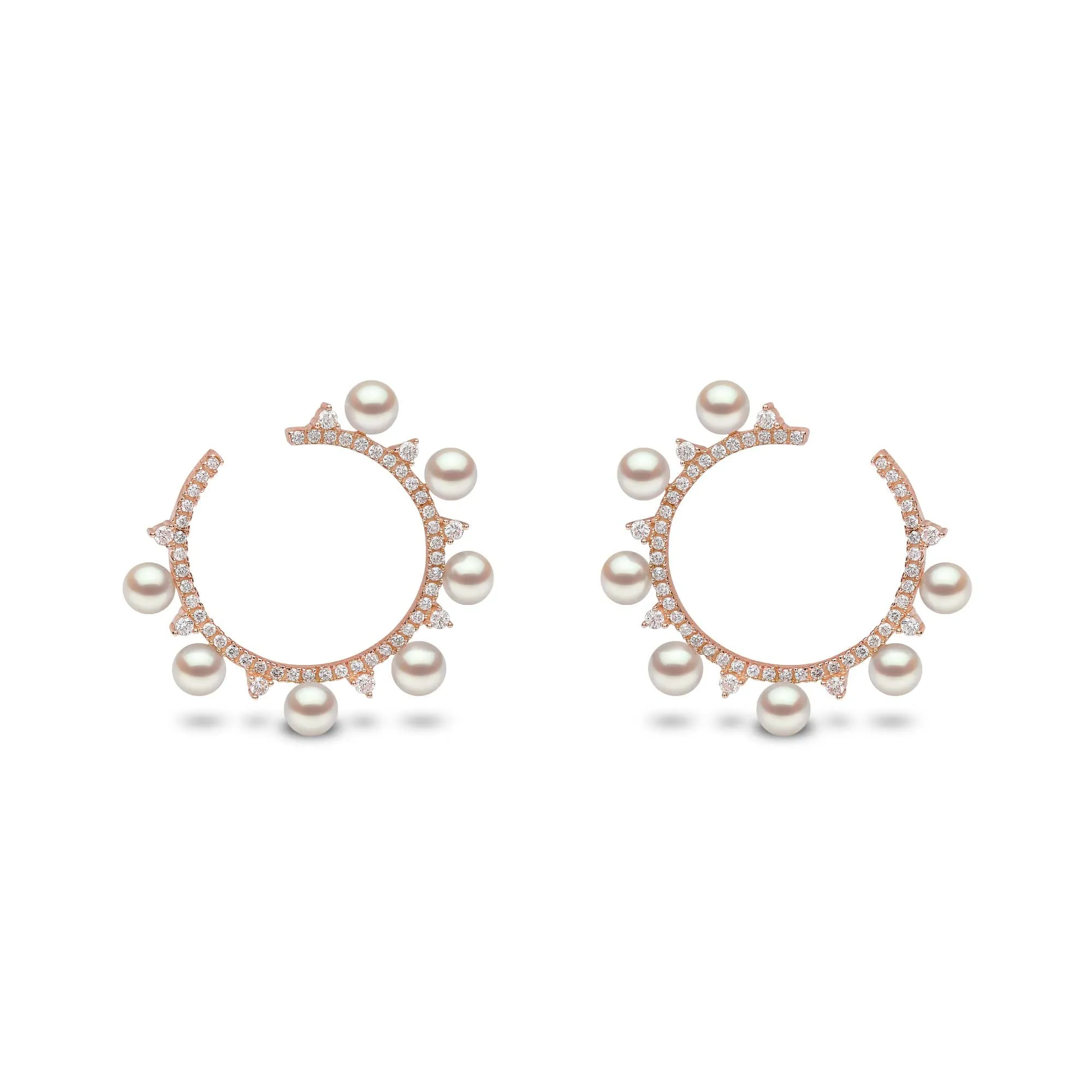 Sleek Akoya Pearl and Diamond Earrings in 18ct Rose Gold