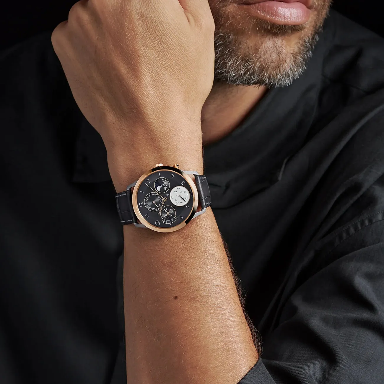 SLIM D - GRAINED HERMES QUANTIEME PERPETUEL LARGE WATCH