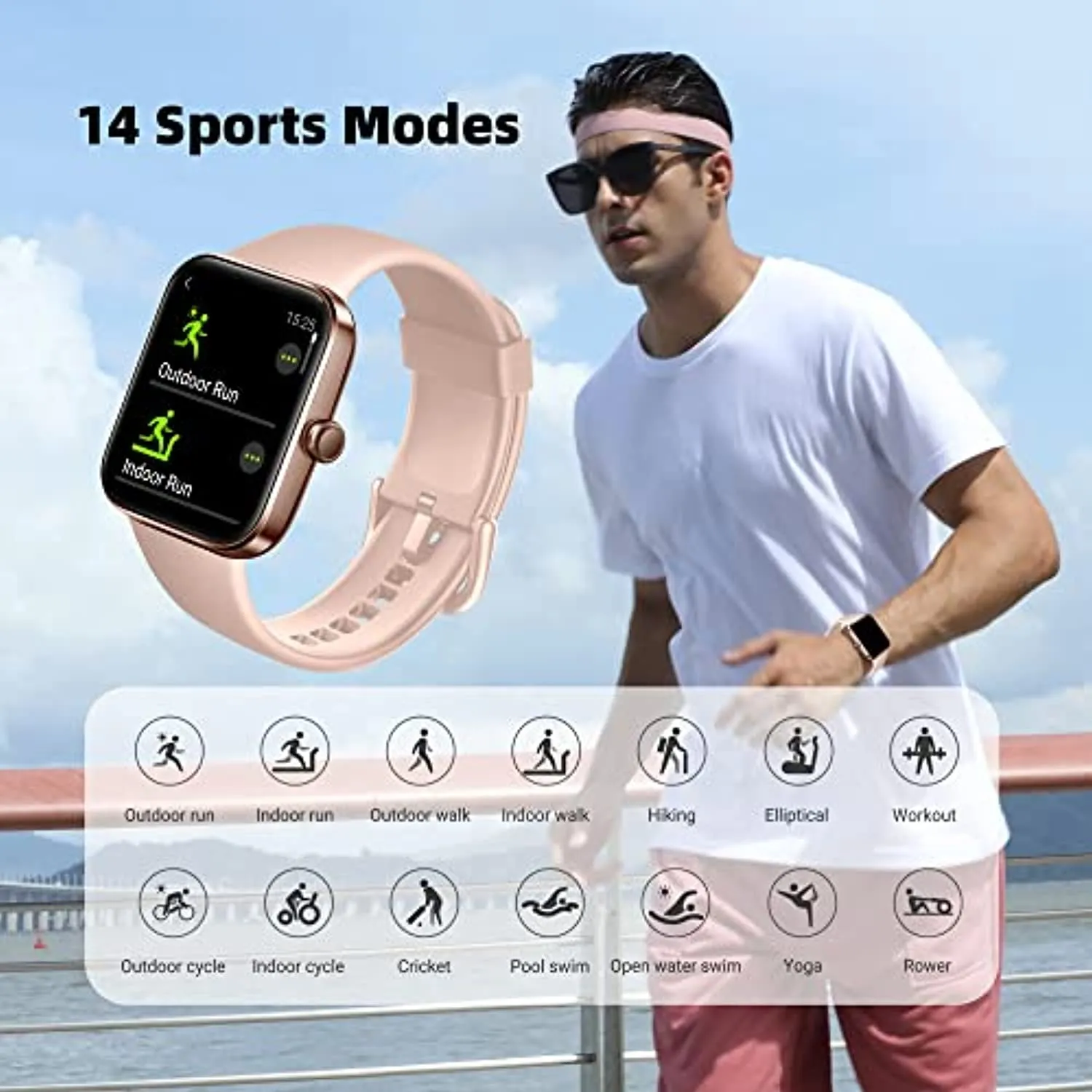 Smart Watch 1.69" DIY Touch Screen Fitness Tracker with Heart Rate Sleep Monitor Activity Tracker 5ATM Waterproof Stopwatch Pedometer 14 Sports Modes Watch for Men Women Compatible with iPhone Android