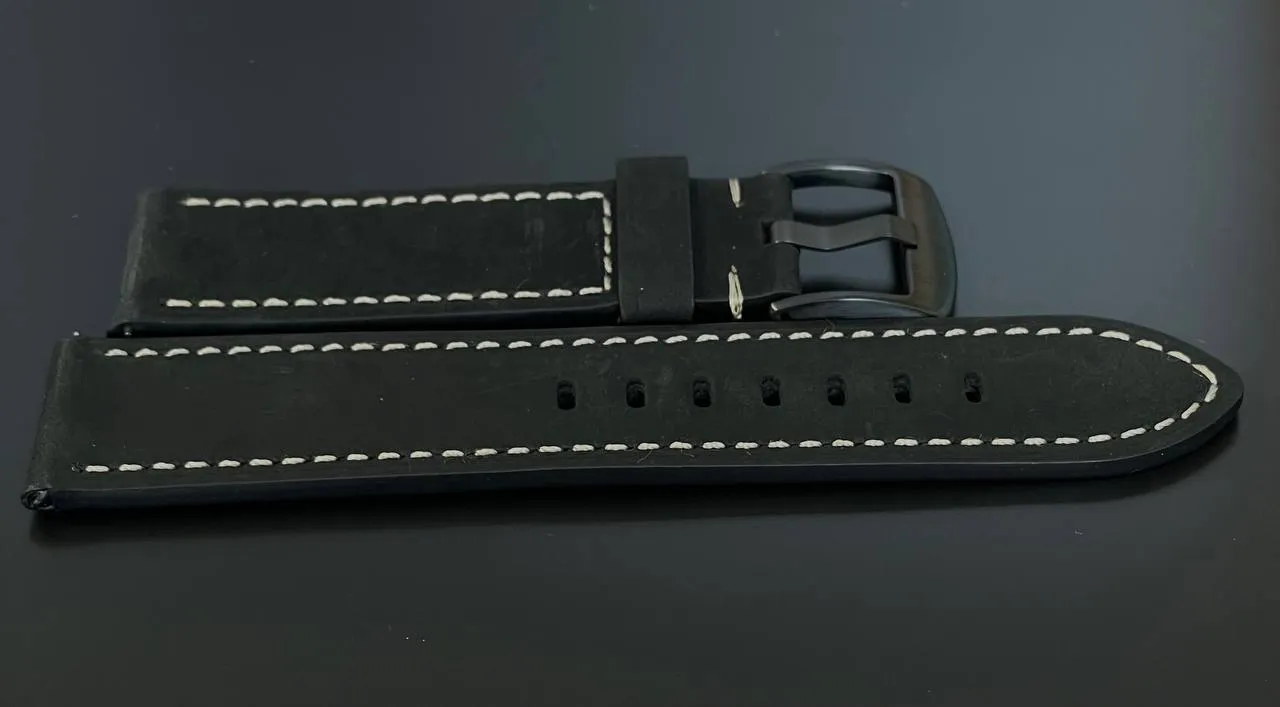 Strap. Black leather band.