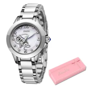 SUNKTA Diamond, Ceramic Strap,  Waterproof Women's Watch