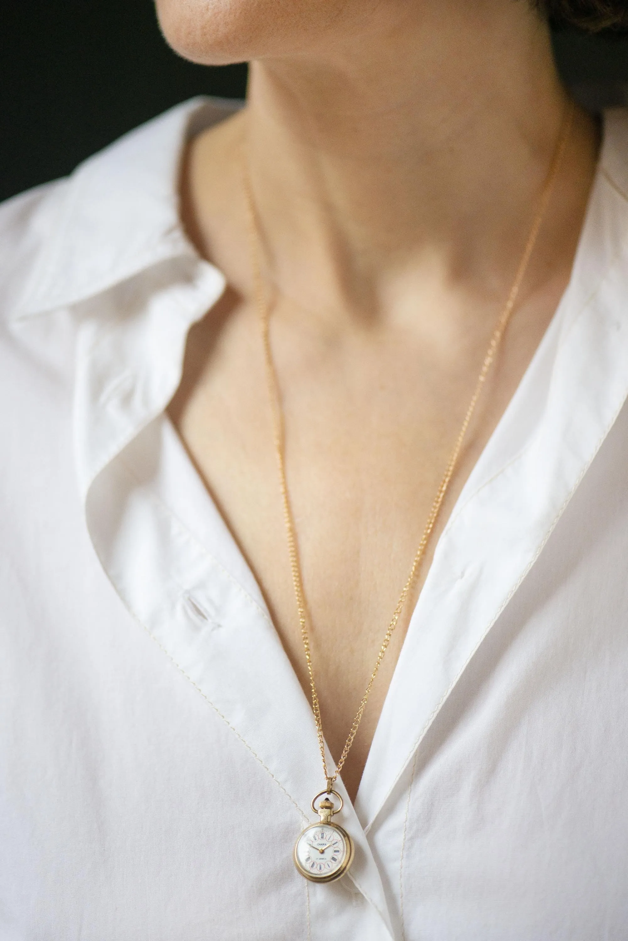 Super small watch necklace Seagull gold plated, lady pendant watch unique Roman numerals dial sunburst case cabochon crown jewelry gift