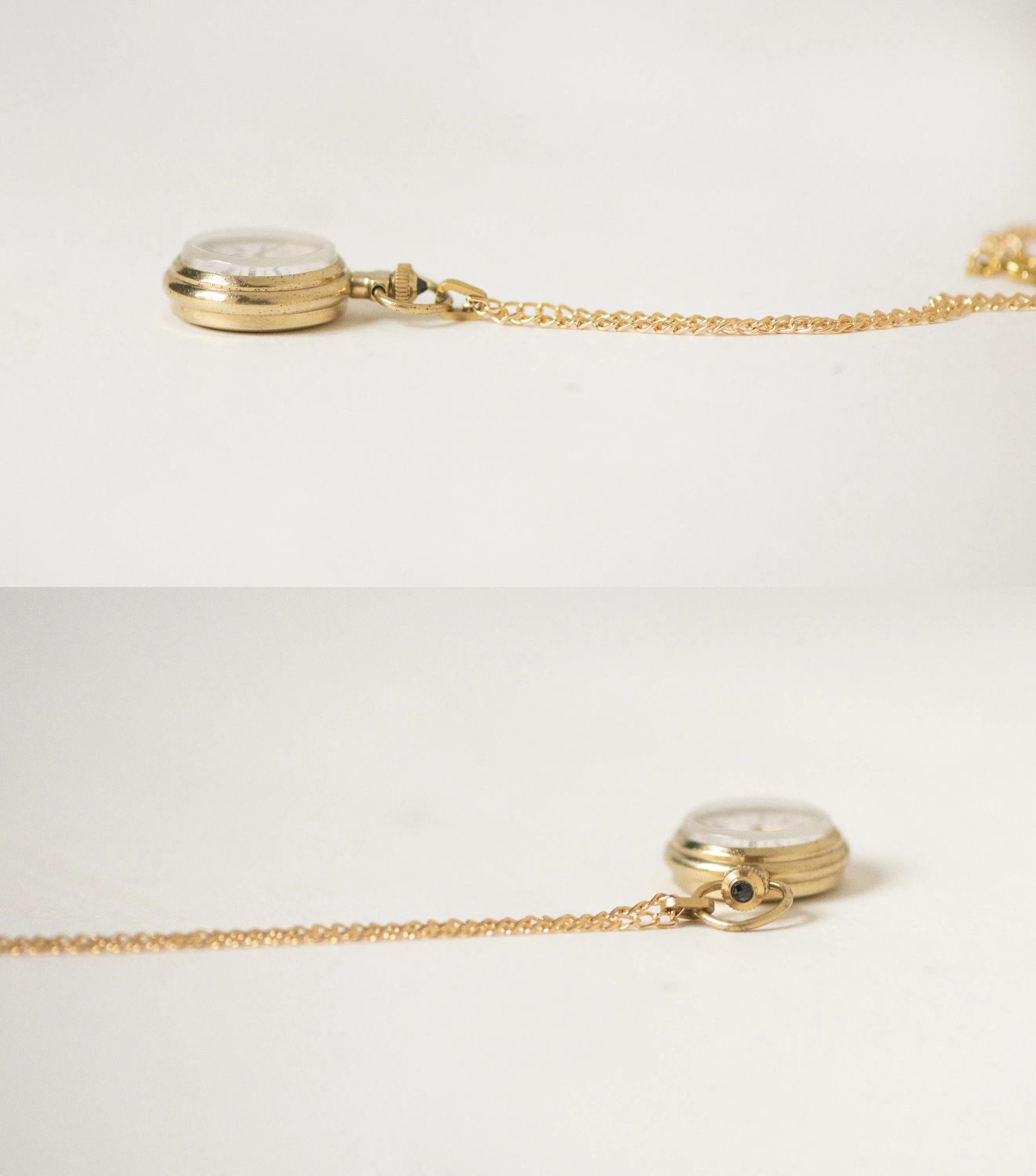Super small watch necklace Seagull gold plated, lady pendant watch unique Roman numerals dial sunburst case cabochon crown jewelry gift