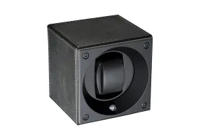 Swiss Kubik Single Watch Winder - Black Leather with Black Stitches