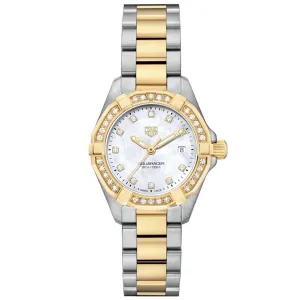 TAG Heuer Ladies' Aquaracer 27mm Quartz Stainless Steel and Yellow Gold Mother-of-Pearl Dial Watch with Diamond Bezel