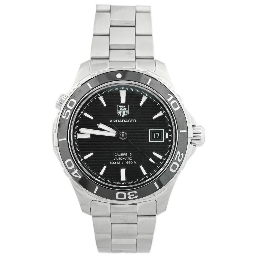 Tag Heuer Men's Aquaracer Stainless Steel 41mm Black Stick Dial Watch Reference #: WAK2110.BA0830