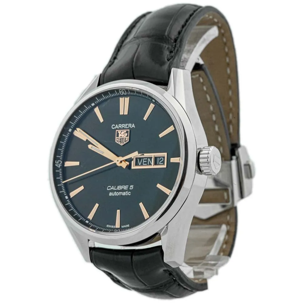 Tag Heuer Men's Carrera Calibre 5 Stainless Steel 41mm Black Rose Gold Stick Dial Watch Reference #: WAR201C.FC6266
