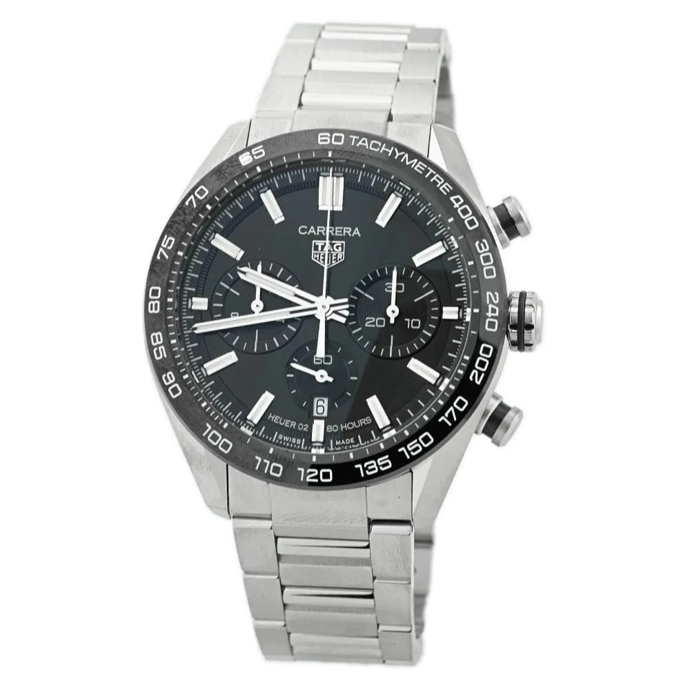 Tag Heuer Mens Carrera Stainless Steel 44mm Black Chronograph Stick Dial Watch Reference #: CBN2A1B.BA0643