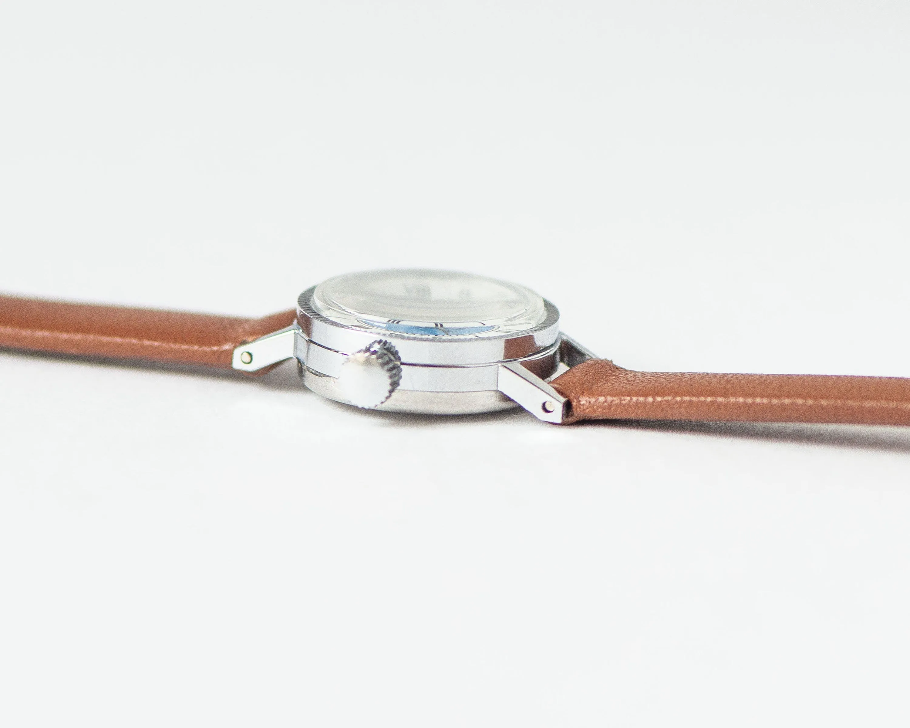 Tiny blue watch for women vintage Seagull, Roman numerals lady watch silver shade jewelry, lady wristwatch unique, new premium leather strap