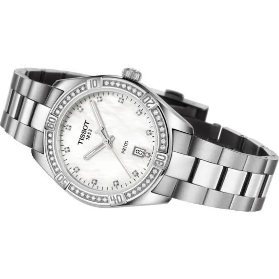 Tissot Clock Pr 100 Lady Sport Chic 36mm Madreperper Diamonds Quartz Steel T101.910.61.116.00