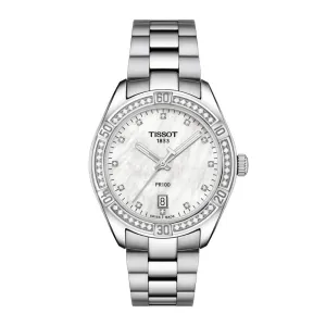 Tissot Clock Pr 100 Lady Sport Chic 36mm Madreperper Diamonds Quartz Steel T101.910.61.116.00