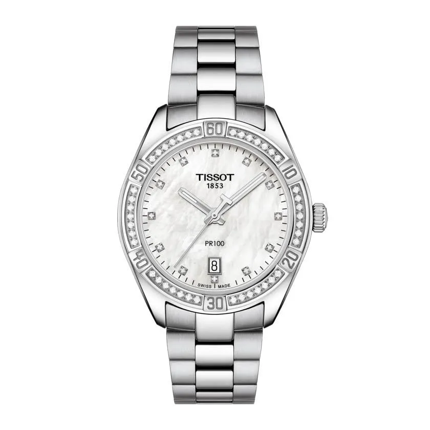 Tissot Clock Pr 100 Lady Sport Chic 36mm Madreperper Diamonds Quartz Steel T101.910.61.116.00