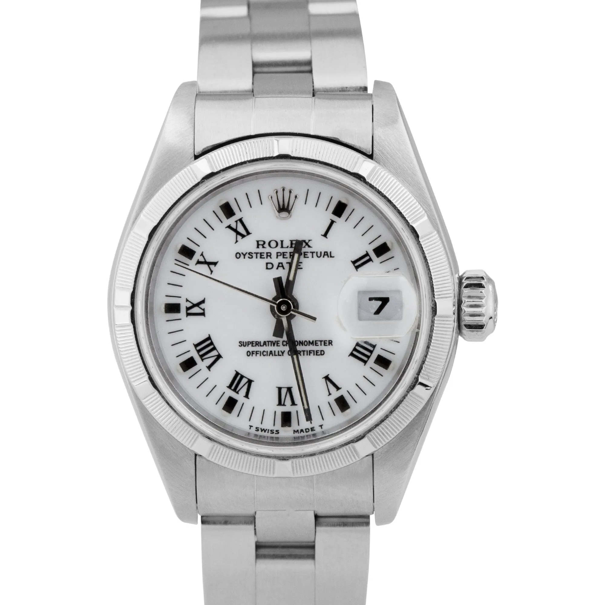 UNDATED Rolex Oyster Perpetual Date 69190 White Roman 26mm Steel Watch PAPERS