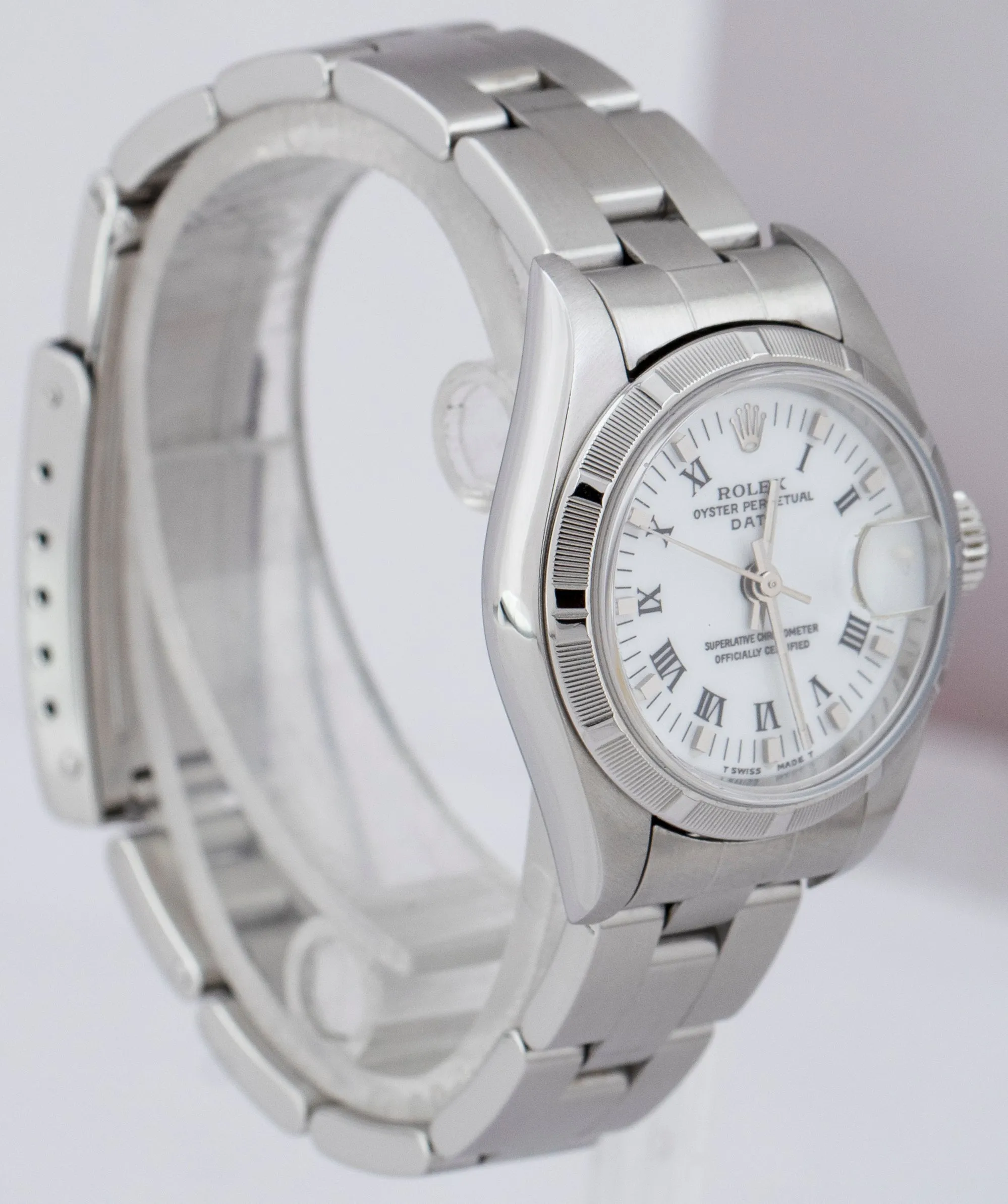 UNDATED Rolex Oyster Perpetual Date 69190 White Roman 26mm Steel Watch PAPERS